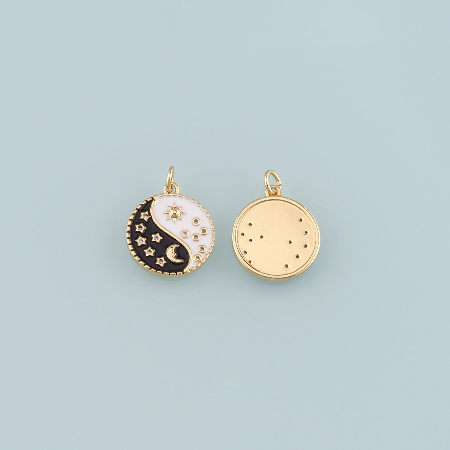 Gold Moon Charms,18K Gold Filled Sun Pendant,Enamel Celestial Charm Bracelet Necklace for DIY Jewelry Making Supply