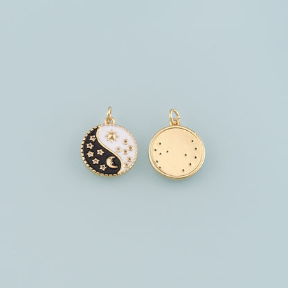 Gold Moon Charms,18K Gold Filled Sun Pendant,Enamel Celestial Charm Bracelet Necklace for DIY Jewelry Making Supply