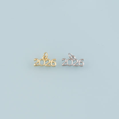 18K Gold Filled Year 2026 Pendant,Dainty Number Charm Bracelet Necklace for DIY Jewelry Making Supply