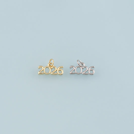 18K Gold Filled Year 2026 Pendant,Dainty Number Charm Bracelet Necklace for DIY Jewelry Making Supply