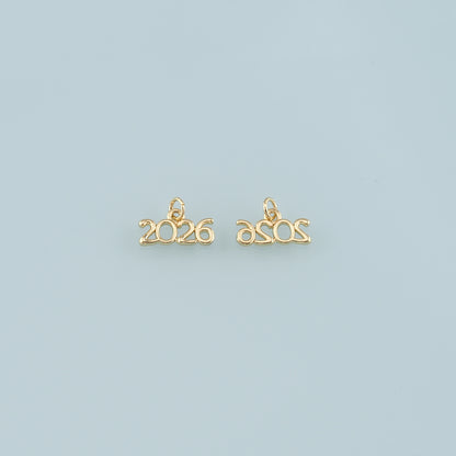 18K Gold Filled Year 2026 Pendant,Dainty Number Charm Bracelet Necklace for DIY Jewelry Making Supply