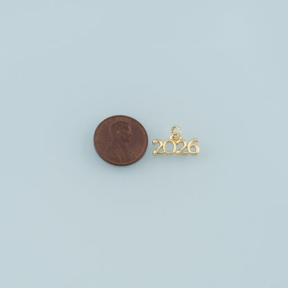 18K Gold Filled Year 2026 Pendant,Dainty Number Charm Bracelet Necklace for DIY Jewelry Making Supply