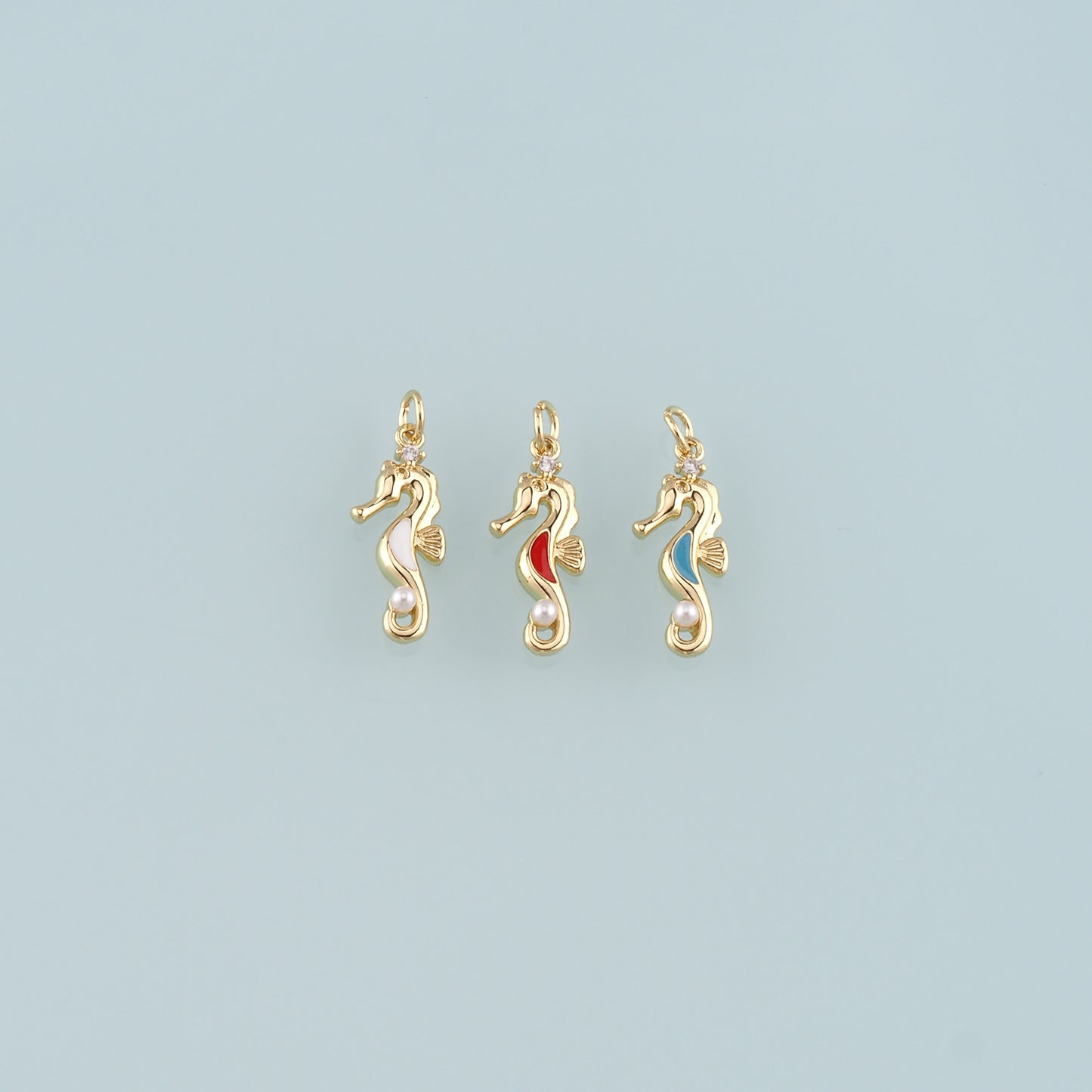 18K Gold Filled Pearl Seahorse Pendant,Enamel Seahorse Charm Bracelet Necklace for DIY Jewelry Making Supply