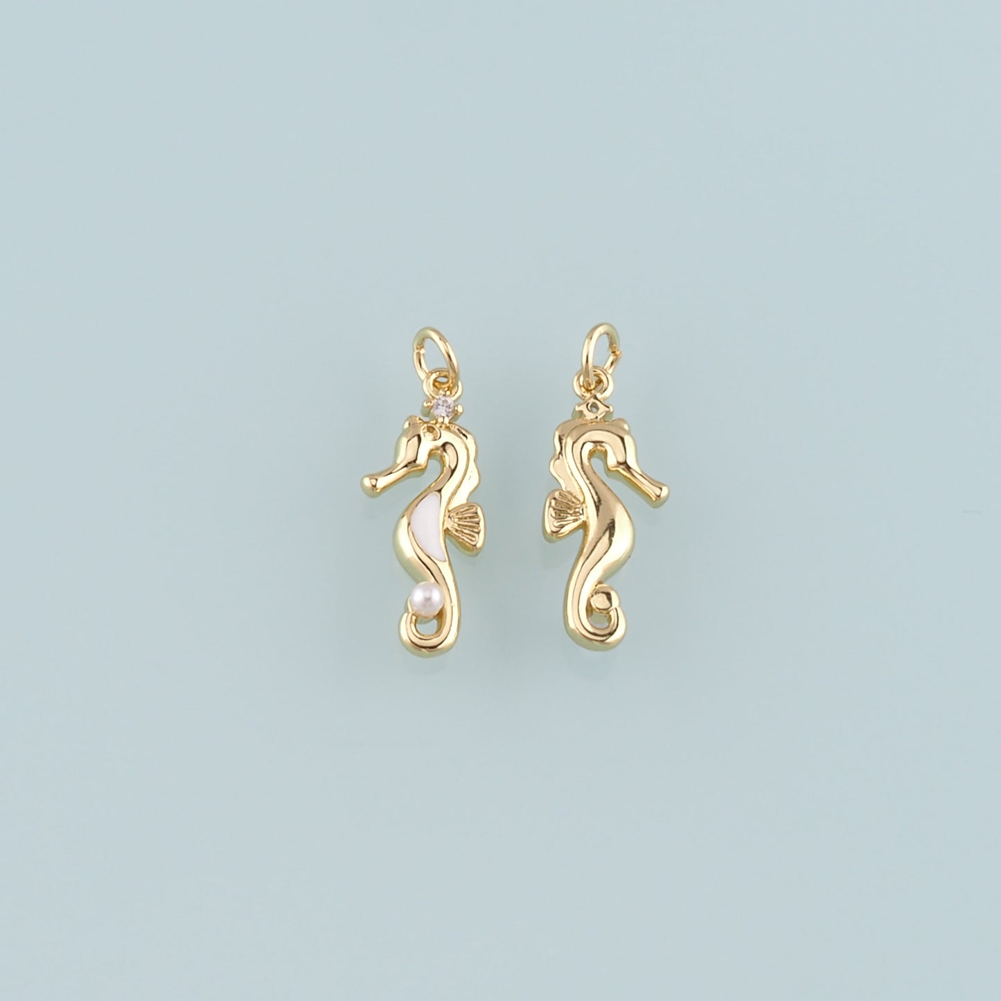 18K Gold Filled Pearl Seahorse Pendant,Enamel Seahorse Charm Bracelet Necklace for DIY Jewelry Making Supply