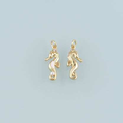 18K Gold Filled Pearl Seahorse Pendant,Enamel Seahorse Charm Bracelet Necklace for DIY Jewelry Making Supply