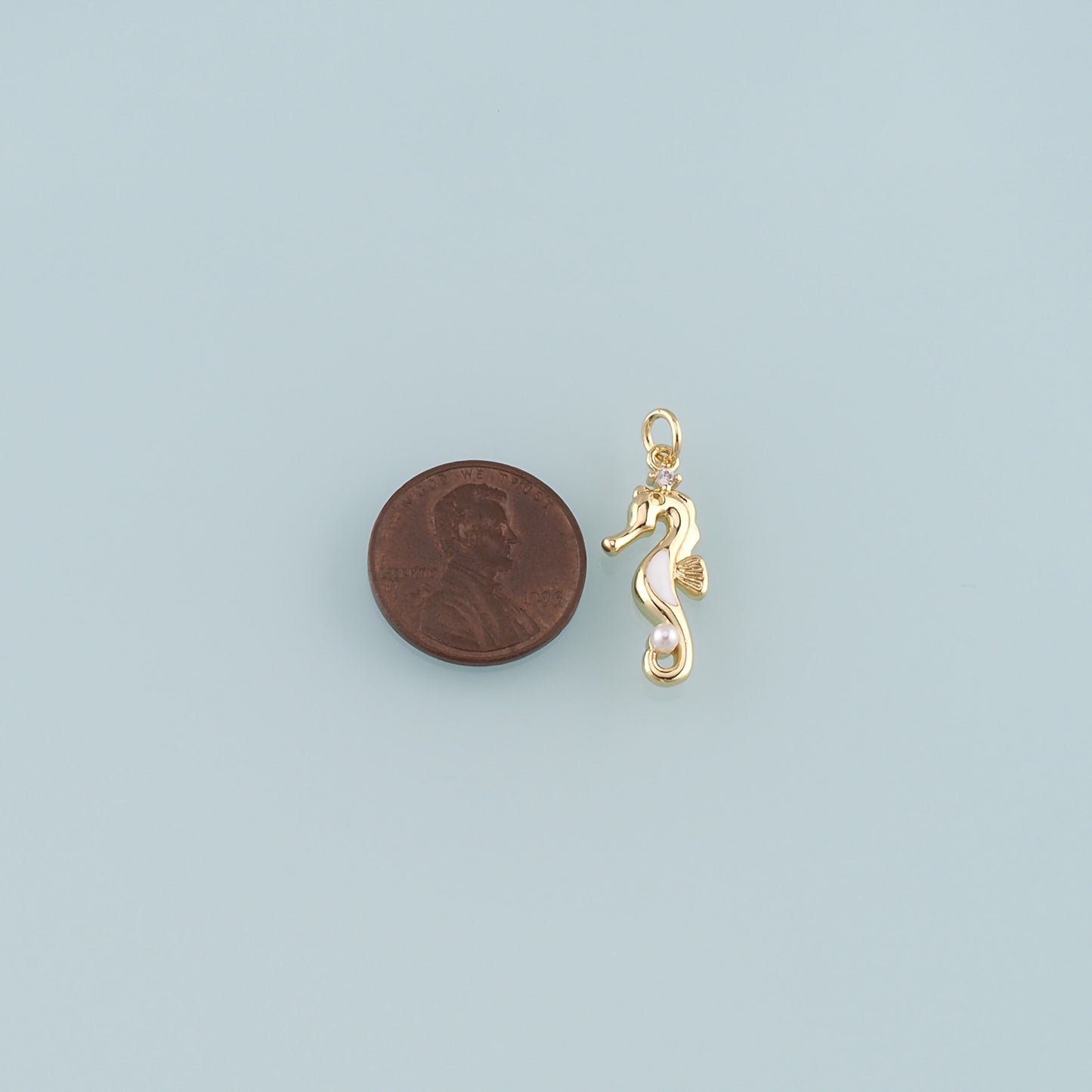 18K Gold Filled Pearl Seahorse Pendant,Enamel Seahorse Charm Bracelet Necklace for DIY Jewelry Making Supply