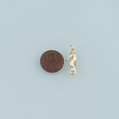 18K Gold Filled Pearl Seahorse Pendant,Enamel Seahorse Charm Bracelet Necklace for DIY Jewelry Making Supply