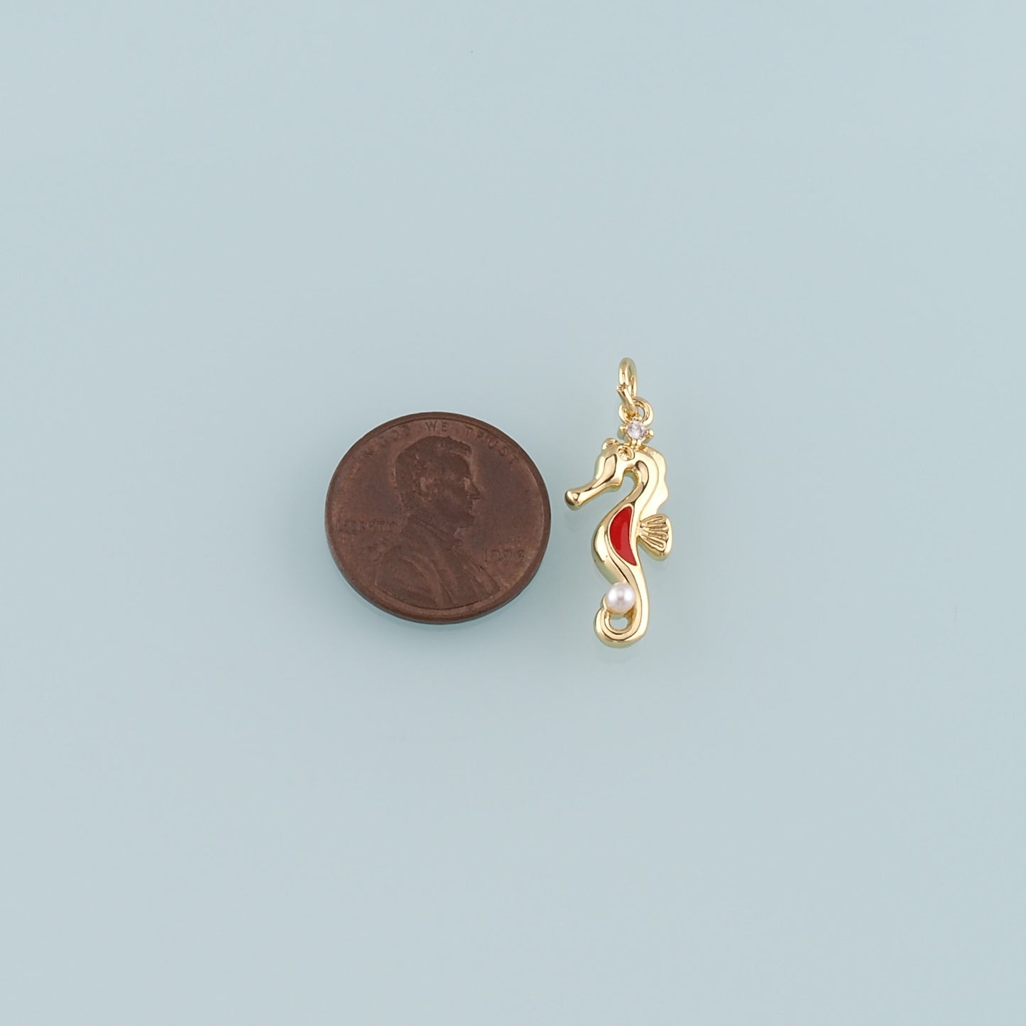18K Gold Filled Pearl Seahorse Pendant,Enamel Seahorse Charm Bracelet Necklace for DIY Jewelry Making Supply