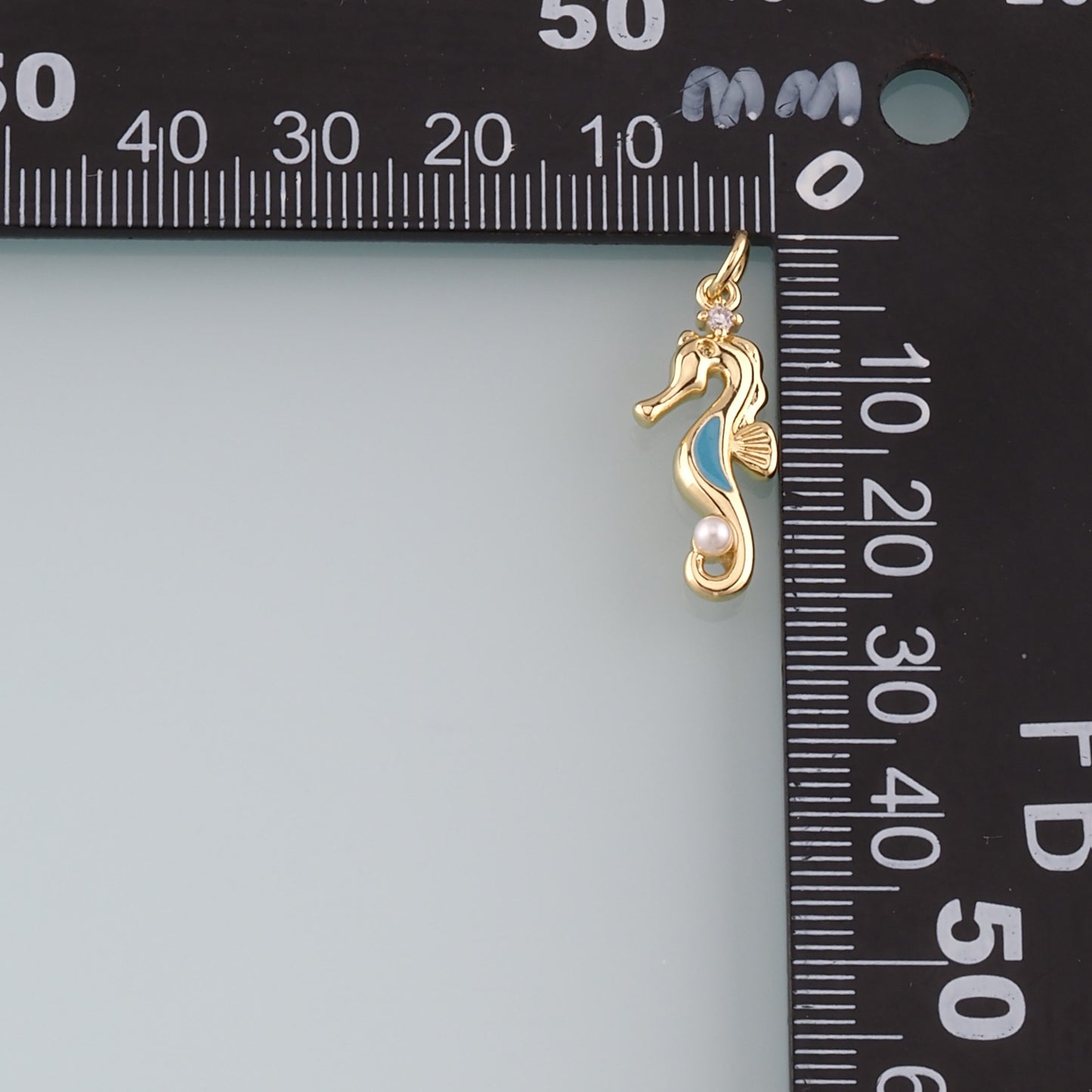 18K Gold Filled Pearl Seahorse Pendant,Enamel Seahorse Charm Bracelet Necklace for DIY Jewelry Making Supply