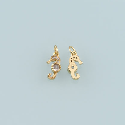 18K Gold Filled Seahorse Pendant,CZ Micro Pave Seahorse Charm Bracelet Necklace for DIY Jewelry Making Supply