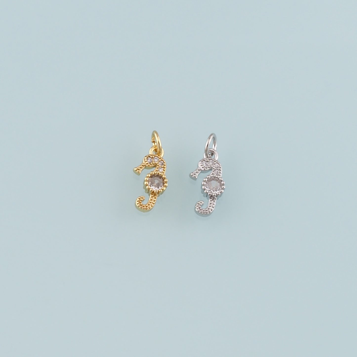 18K Gold Filled Seahorse Pendant,CZ Micro Pave Seahorse Charm Bracelet Necklace for DIY Jewelry Making Supply