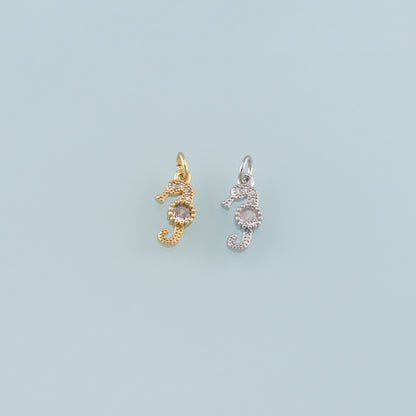 18K Gold Filled Seahorse Pendant,CZ Micro Pave Seahorse Charm Bracelet Necklace for DIY Jewelry Making Supply