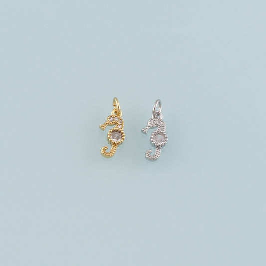 18K Gold Filled Seahorse Pendant,CZ Micro Pave Seahorse Charm Bracelet Necklace for DIY Jewelry Making Supply