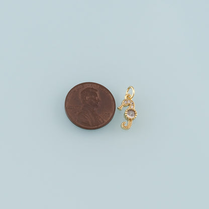 18K Gold Filled Seahorse Pendant,CZ Micro Pave Seahorse Charm Bracelet Necklace for DIY Jewelry Making Supply