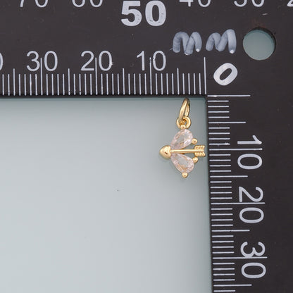 Gold Tiny Cupid Charms,18K Gold Filled Bow Arrow Pendant,Crystals Bow and Arrow Charm Bracelet Necklace for DIY Jewelry Making Supply