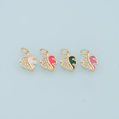 Gold Leaf Charms,18K Gold Filled Leaf Pendant,Enamel Leaf Charm Bracelet Necklace for DIY Jewelry Making Supply