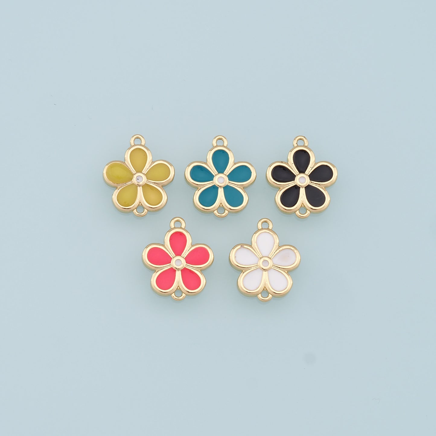 Gold Flower Charms,18K Gold Filled Enamel Flower Pendant,Flower Charm Bracelet Necklace for DIY Jewelry Making Supply