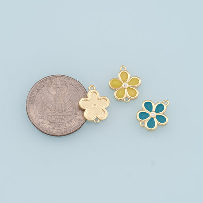 Gold Flower Charms,18K Gold Filled Enamel Flower Pendant,Flower Charm Bracelet Necklace for DIY Jewelry Making Supply