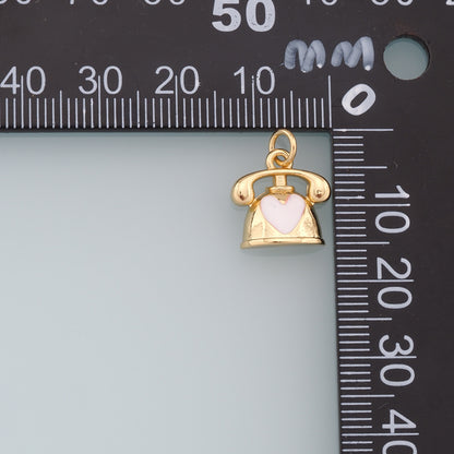 Gold Telephone Charms,18K Gold Filled Telephone Pendant,Enamel Telephone Charm Bracelet Necklace for DIY Jewelry Making Supply