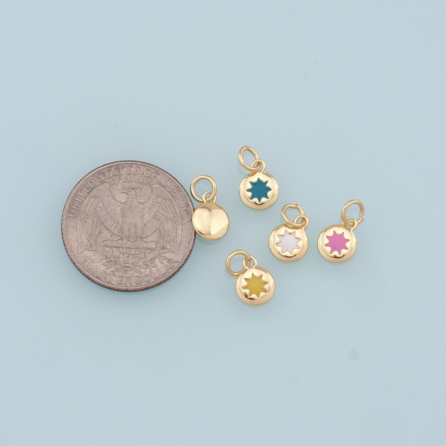 Gold Tiny Star Charms,18K Gold Filled Starburst Pendant,Enamel North Star Charm Bracelet Necklace for DIY Jewelry Making Supply