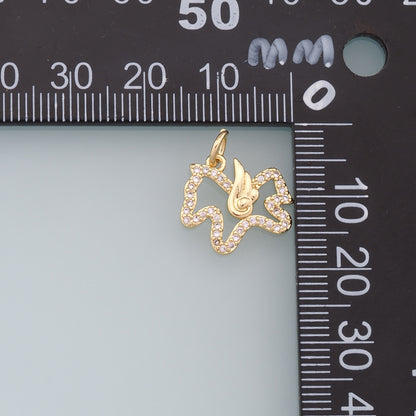 Gold Horse Charms,18K Gold Filled Horse Pendant,CZ Micro Pave Pegasus Charm Bracelet Necklace for DIY Jewelry Making Supply