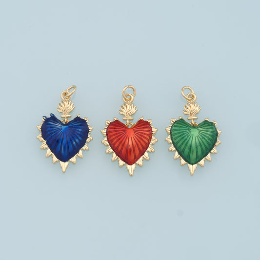 Gold sacred Heart Charms,18K Gold Filled sacred heart Pendant,Enamel Heart Charm Bracelet Necklace for DIY Jewelry Making Supply