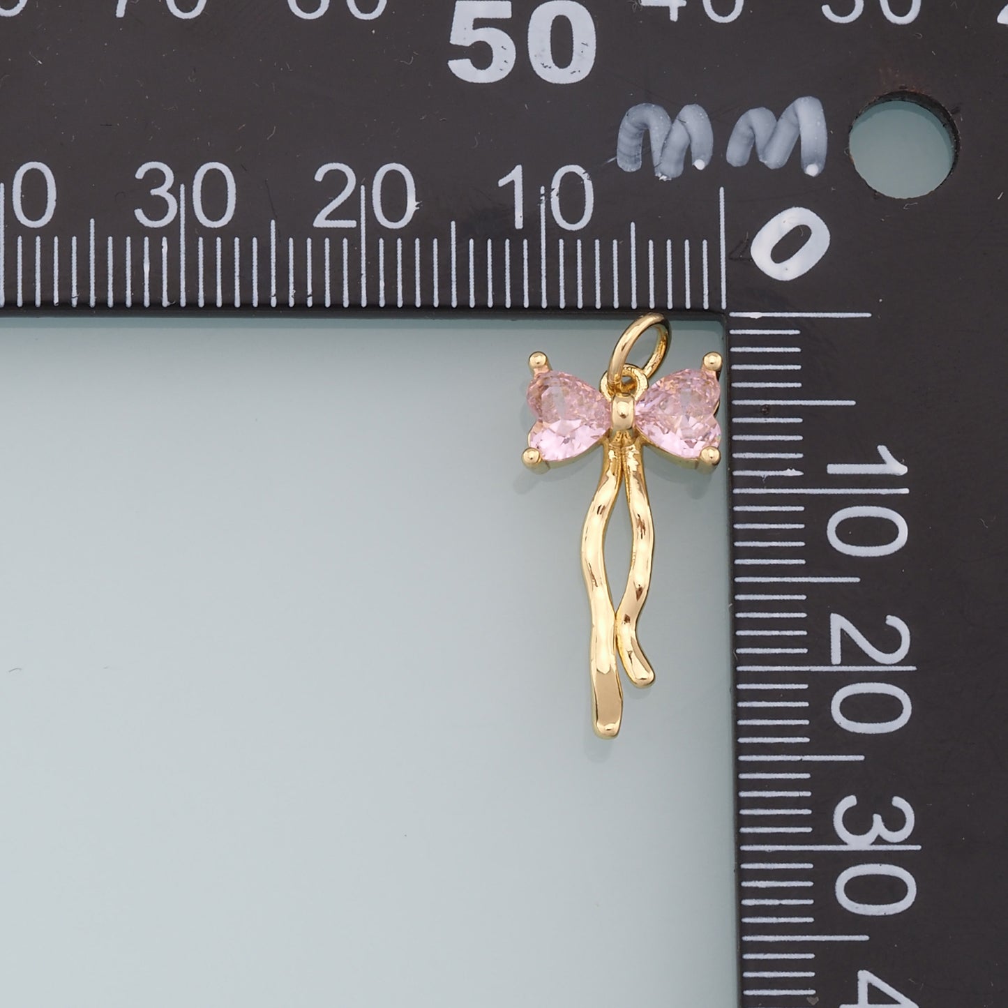 Gold Bow Charms,18K Gold Filled Bow Heart Pendant,Crystal Bow Tie Charm Bracelet Necklace for DIY Jewelry Making Supply