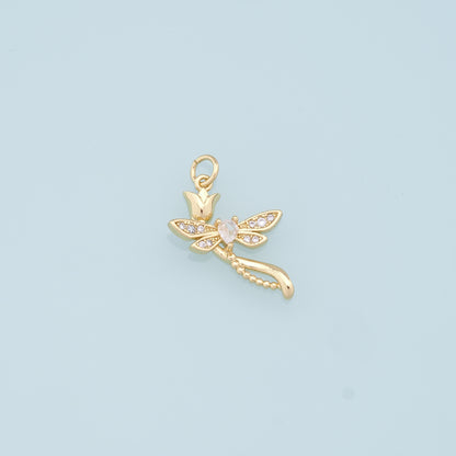 Gold Dragonfly Charms,18K Gold Filled Dragonfly Pendant,Rose Charm Bracelet Necklace for DIY Jewelry Making Supply