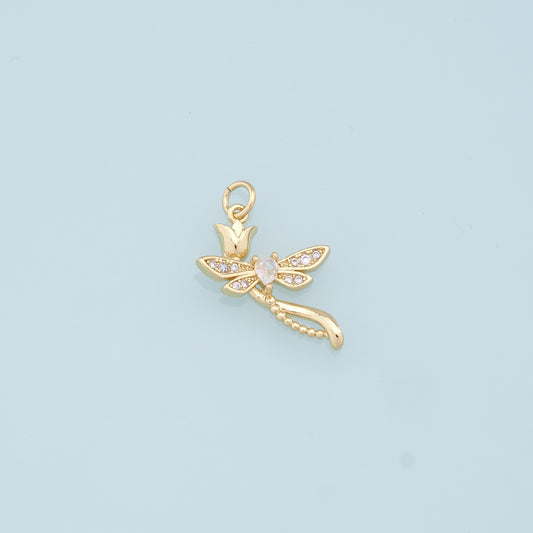 Gold Dragonfly Charms,18K Gold Filled Dragonfly Pendant,Rose Charm Bracelet Necklace for DIY Jewelry Making Supply