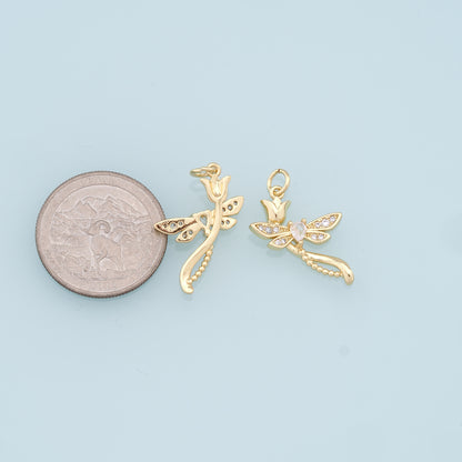 Gold Dragonfly Charms,18K Gold Filled Dragonfly Pendant,Rose Charm Bracelet Necklace for DIY Jewelry Making Supply