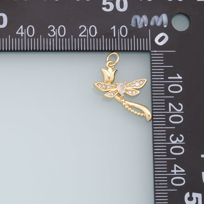 Gold Dragonfly Charms,18K Gold Filled Dragonfly Pendant,Rose Charm Bracelet Necklace for DIY Jewelry Making Supply