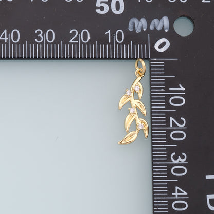 Gold Leaf Charms,18K Gold Filled Leaf Pendant,CZ Leaf Charm Bracelet Necklace for DIY Jewelry Making Supply