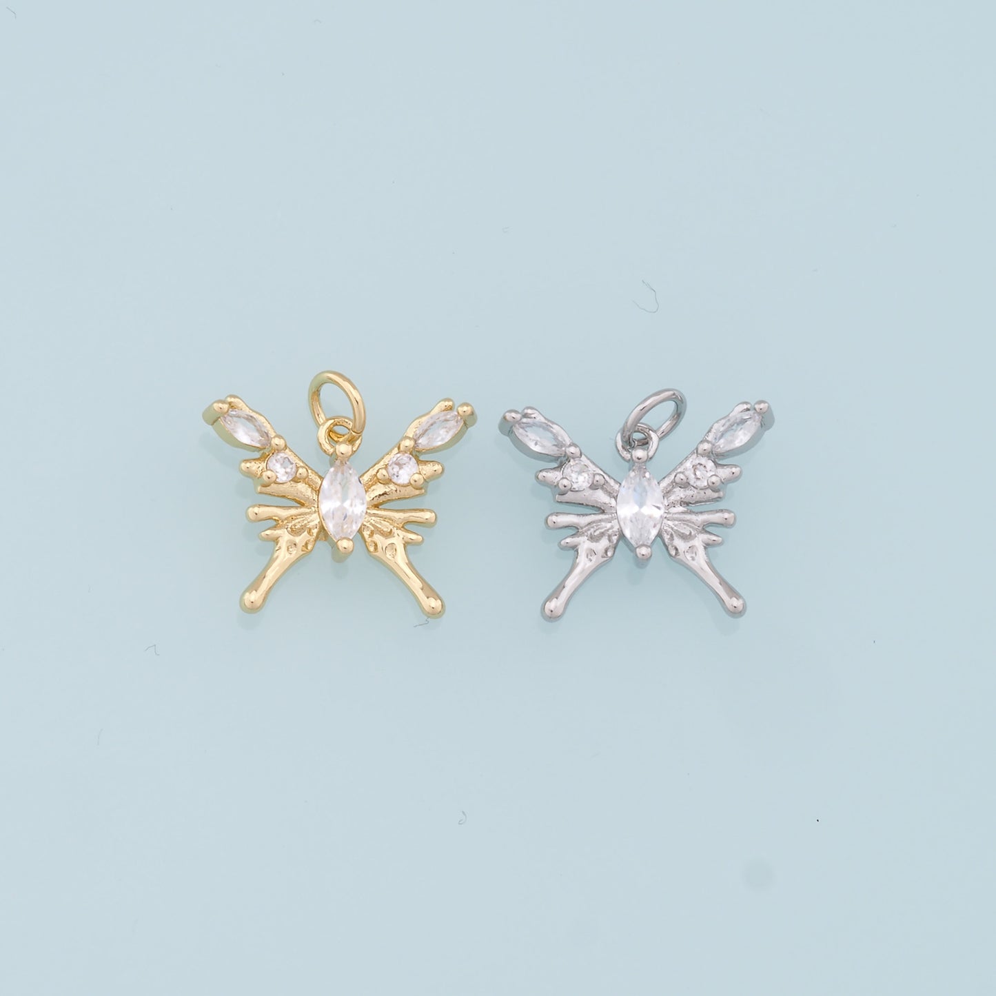 Gold Butterfly Charms,18K Gold Filled Butterfly Pendant,CZ Butterfly Charm Bracelet Necklace for DIY Jewelry Making Supply