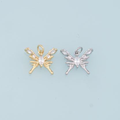 Gold Butterfly Charms,18K Gold Filled Butterfly Pendant,CZ Butterfly Charm Bracelet Necklace for DIY Jewelry Making Supply