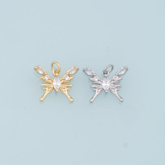 Gold Butterfly Charms,18K Gold Filled Butterfly Pendant,CZ Butterfly Charm Bracelet Necklace for DIY Jewelry Making Supply