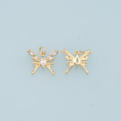 Gold Butterfly Charms,18K Gold Filled Butterfly Pendant,CZ Butterfly Charm Bracelet Necklace for DIY Jewelry Making Supply