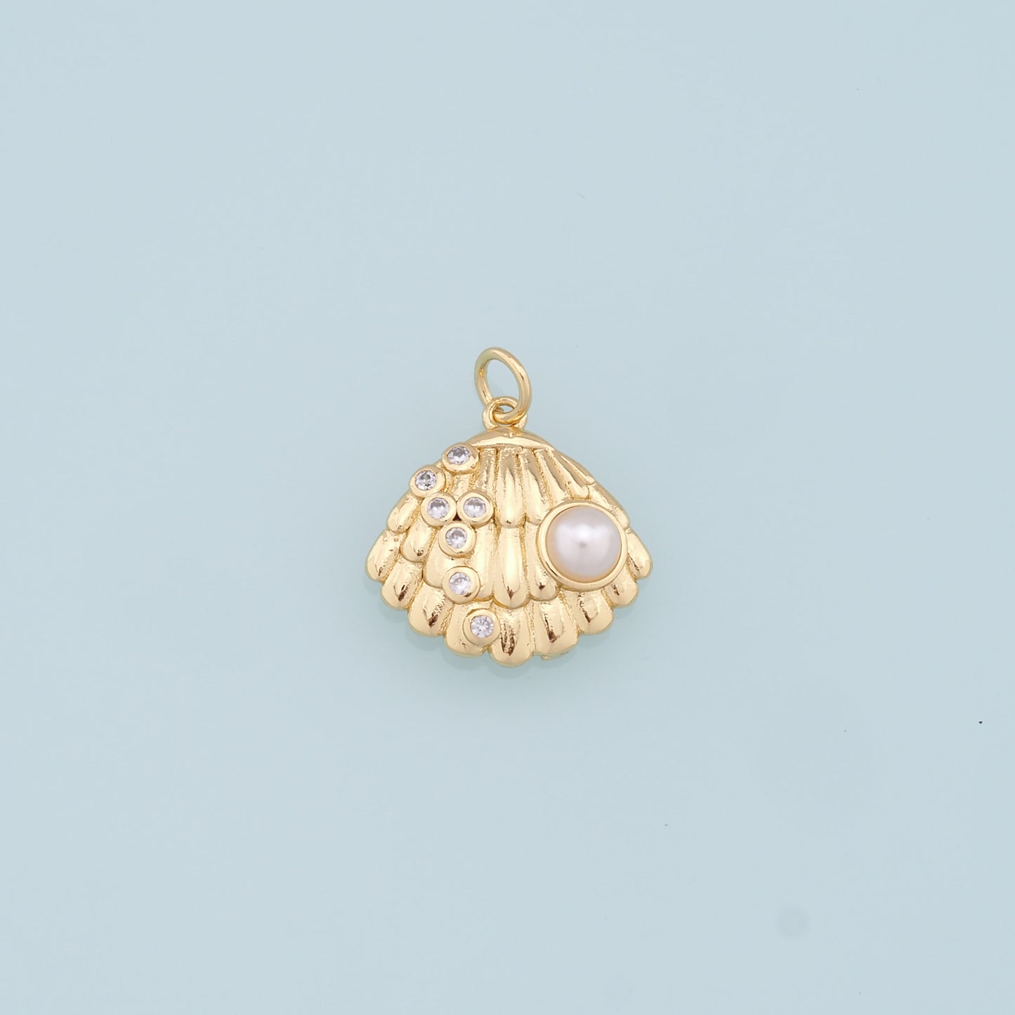 Gold Shell Charms,18K Gold Filled Conch Shell Pendant,CZ Shell Charm Bracelet Necklace for DIY Jewelry Making Supply