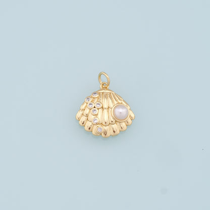 Gold Shell Charms,18K Gold Filled Conch Shell Pendant,CZ Shell Charm Bracelet Necklace for DIY Jewelry Making Supply