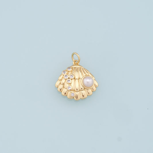 Gold Shell Charms,18K Gold Filled Conch Shell Pendant,CZ Shell Charm Bracelet Necklace for DIY Jewelry Making Supply