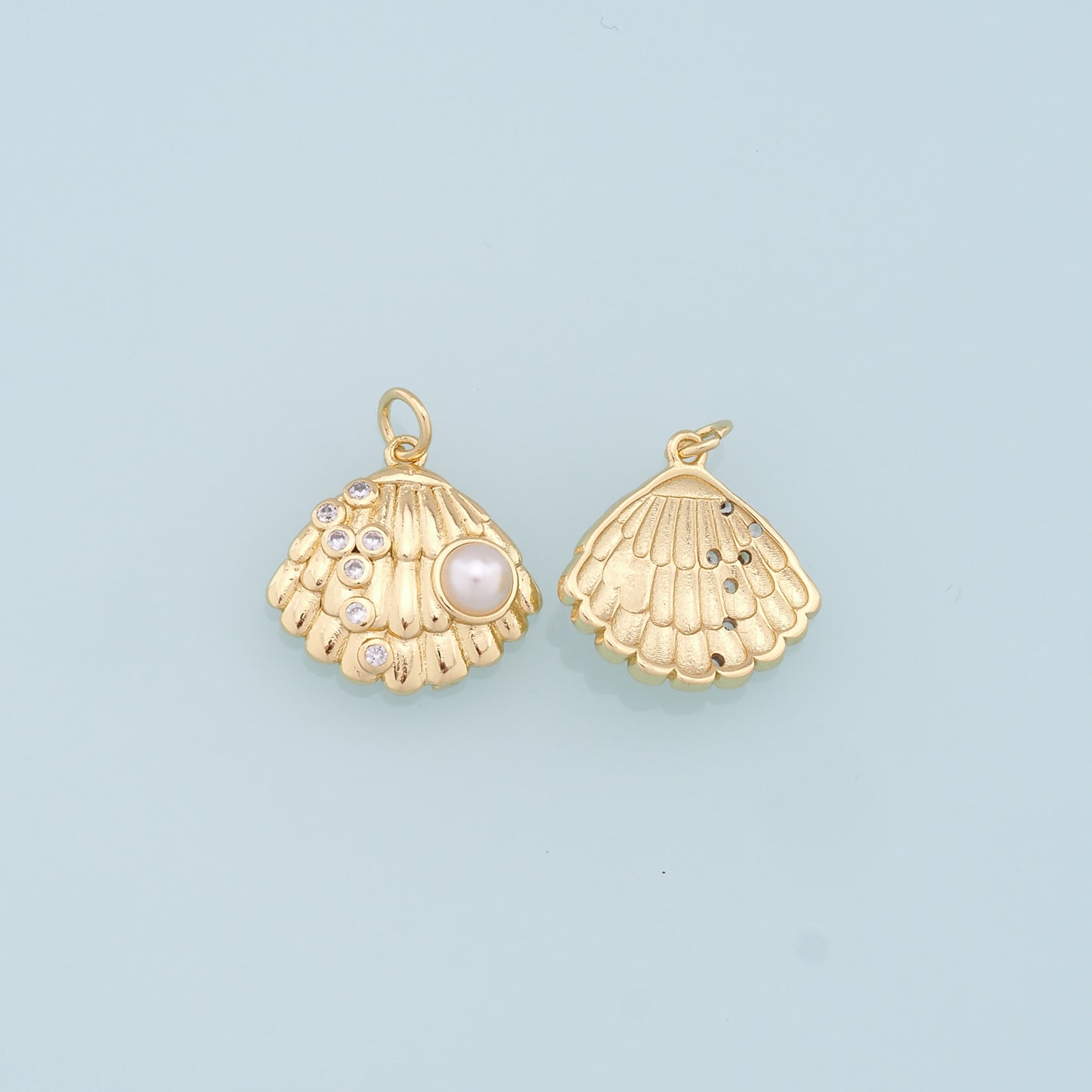 Gold Shell Charms,18K Gold Filled Conch Shell Pendant,CZ Shell Charm Bracelet Necklace for DIY Jewelry Making Supply