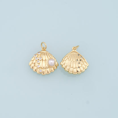 Gold Shell Charms,18K Gold Filled Conch Shell Pendant,CZ Shell Charm Bracelet Necklace for DIY Jewelry Making Supply