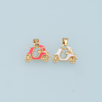 Gold Motorcycle Charms,18K Gold Filled Enamel Motorcycle Pendant Bracelet Necklace for DIY Jewelry Making Supply