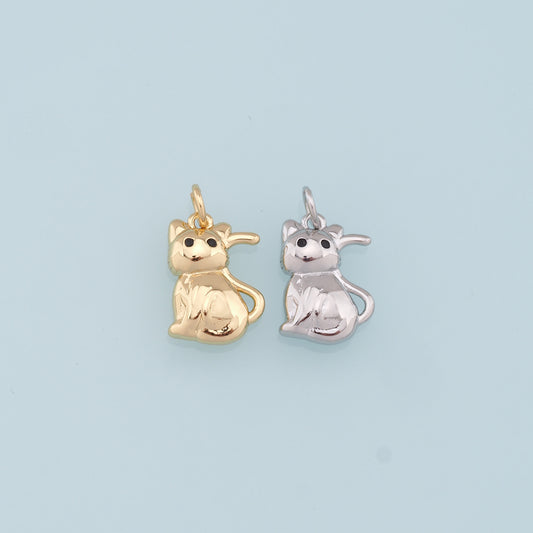 Gold Cat Charms,18K Gold Filled Cat Pendant,Cute Cat Charm Bracelet Necklace for DIY Jewelry Making Supply