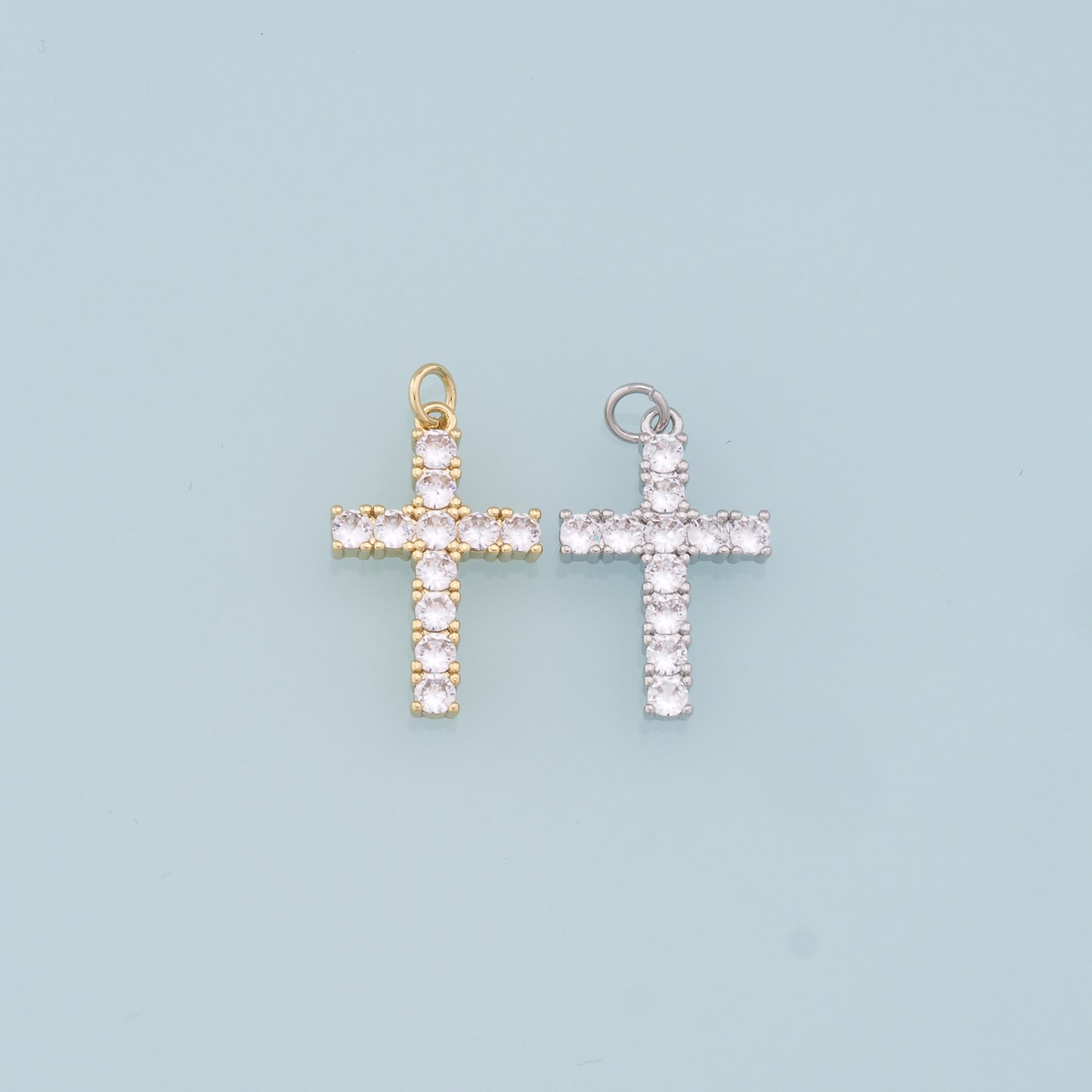 18K Gold Filled Cross Pendant,CZ Cross Charm Bracelet Necklace for DIY Jewelry Making Supply