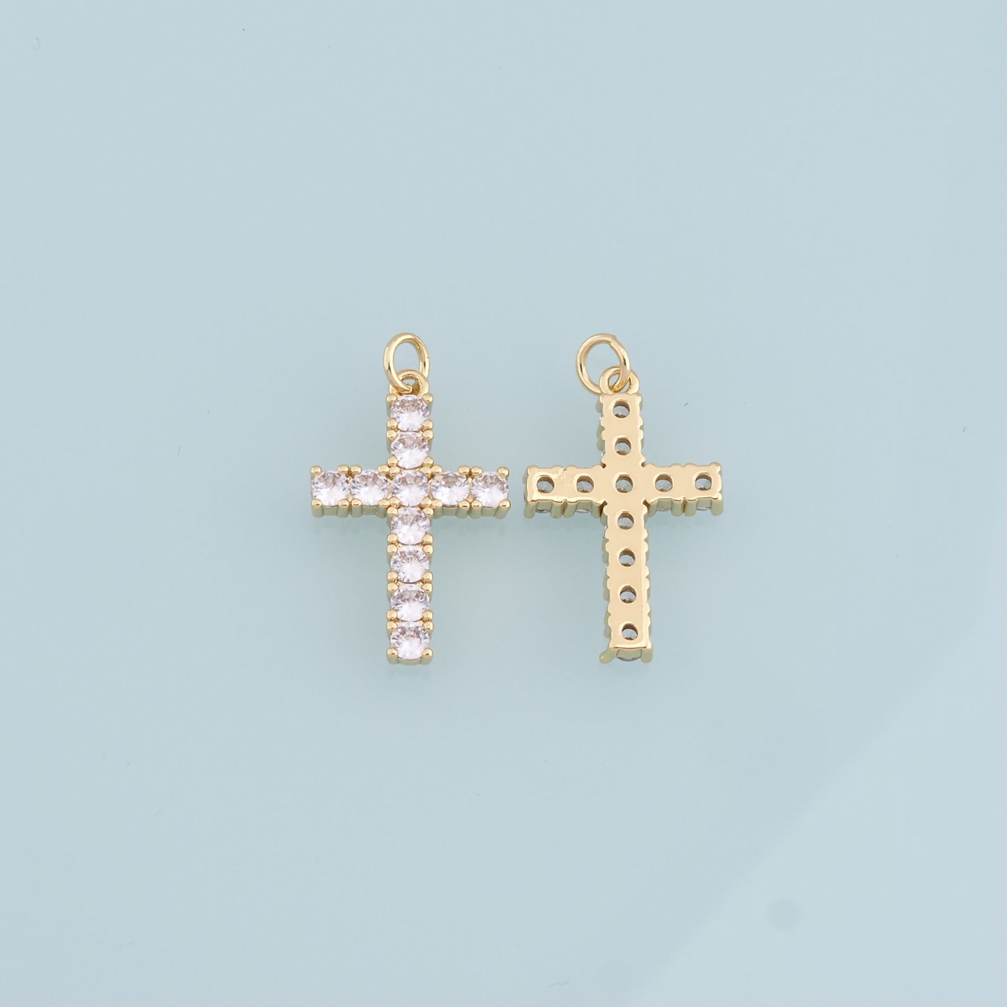 18K Gold Filled Cross Pendant,CZ Cross Charm Bracelet Necklace for DIY Jewelry Making Supply
