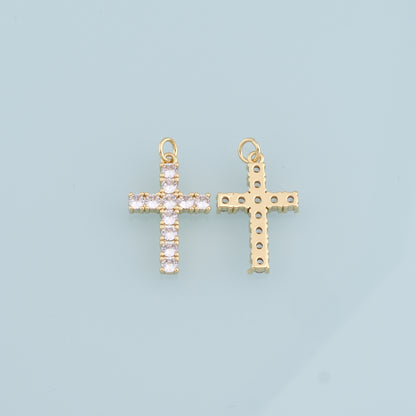 18K Gold Filled Cross Pendant,CZ Cross Charm Bracelet Necklace for DIY Jewelry Making Supply