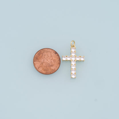 18K Gold Filled Cross Pendant,CZ Cross Charm Bracelet Necklace for DIY Jewelry Making Supply