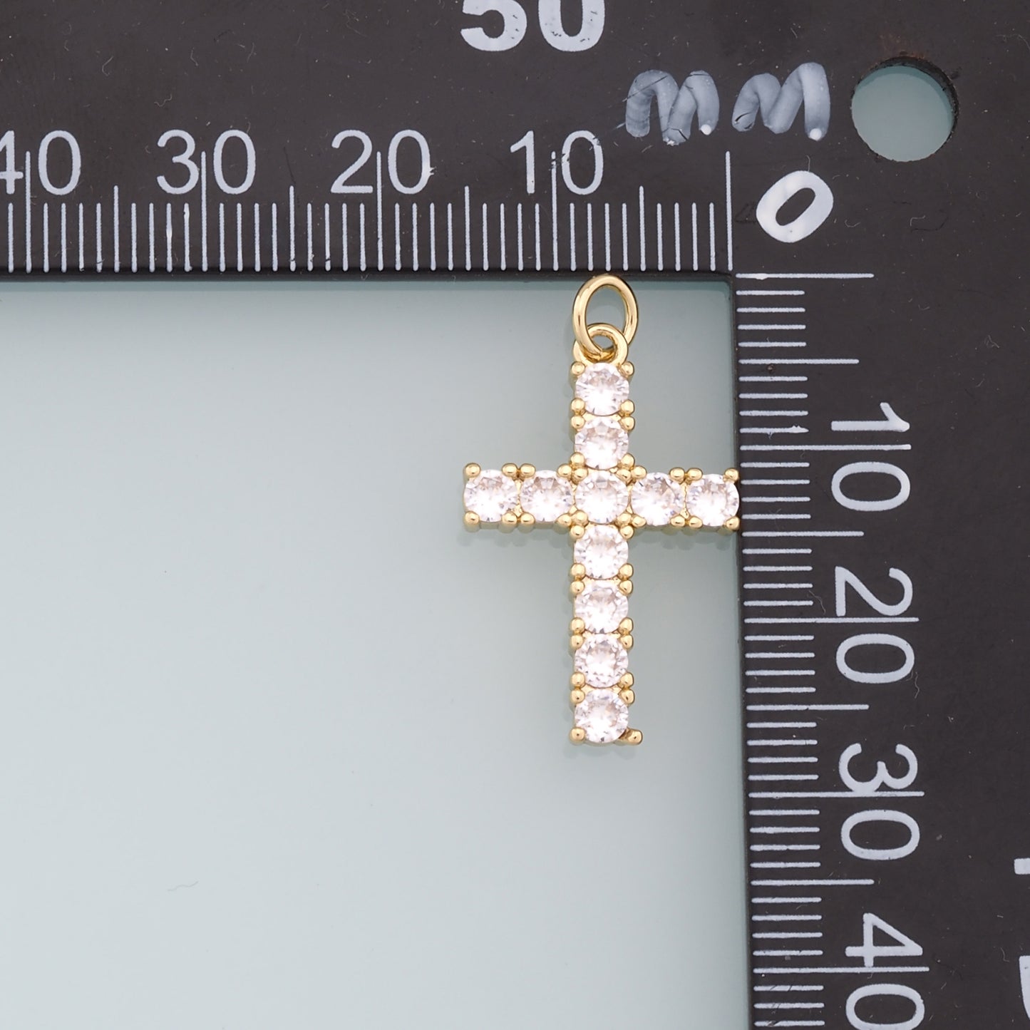 18K Gold Filled Cross Pendant,CZ Cross Charm Bracelet Necklace for DIY Jewelry Making Supply