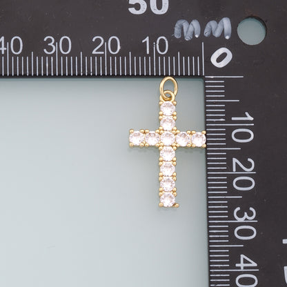 18K Gold Filled Cross Pendant,CZ Cross Charm Bracelet Necklace for DIY Jewelry Making Supply