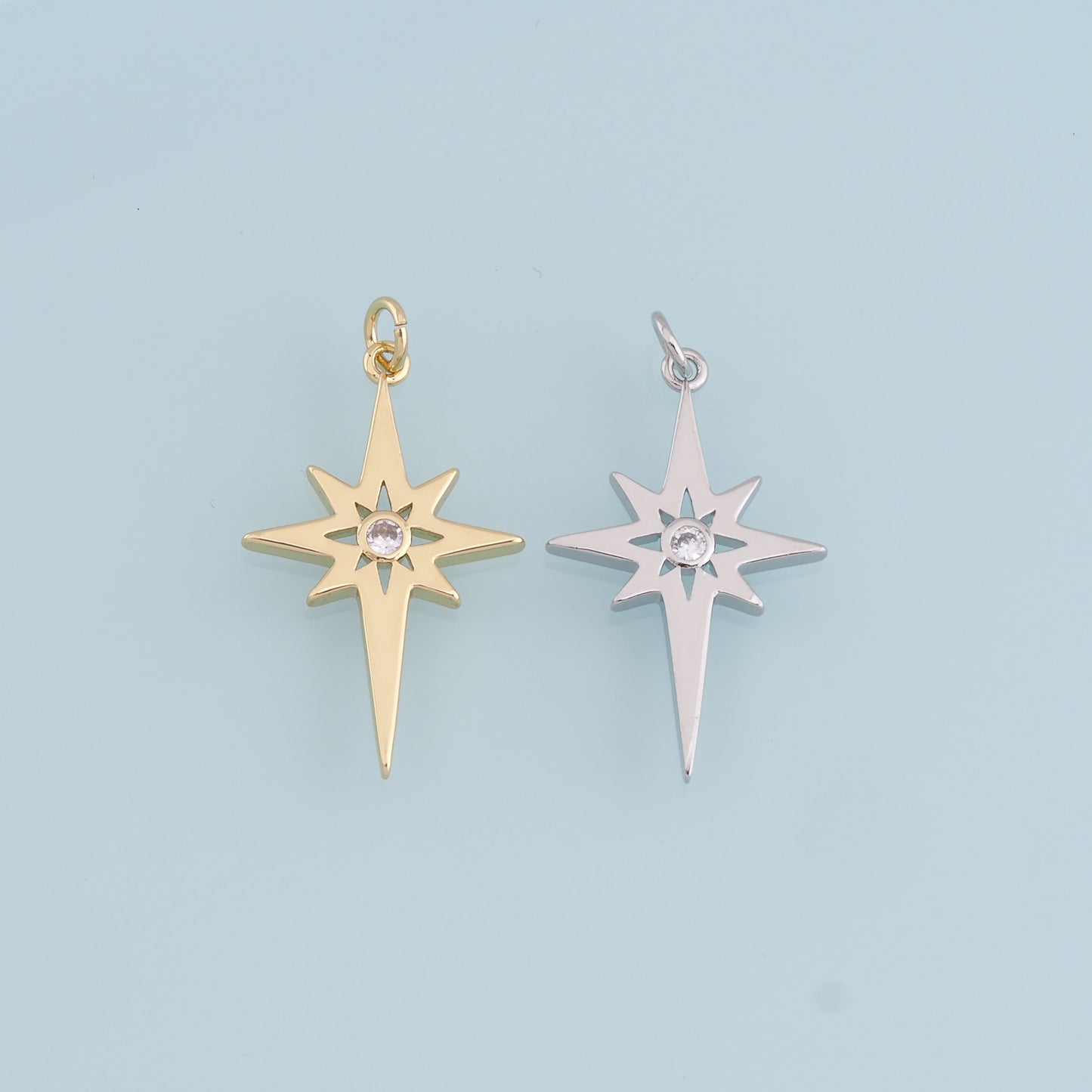 Gold Star Charms,18K Gold Filled Starburst Pendant,North Star Charm Bracelet Necklace for DIY Jewelry Making Supply